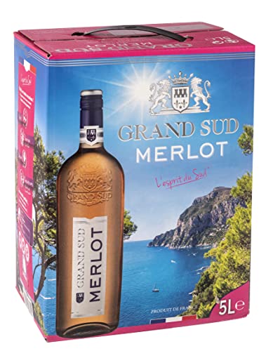 Grand Sud - Merlot Rosé aus Süd-Frankreich - Sortentypischer Trocken Roséwein - Großpackungen Wein Bag in Box 5l (1 x 5 L)