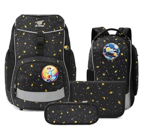 SKYSPER Schulranzen Set 5-teilig für Jungen Mädchen 1. Klasse Grundschule Schulrucksack Sporttasche Outdoor Sport Ergonomischer Schultaschen Federmäppchen Sets