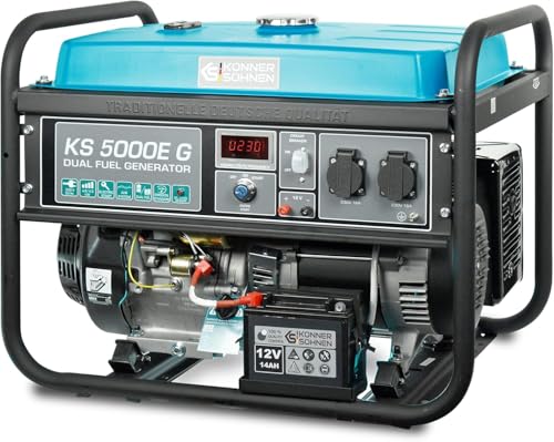 LPG/Benzin-Generator K&S Könner&Söhnen KS 5000E G der DUAL FUEL-Serie, notstromaggregat 4500 W, Hand-/Elektroanlass, 2x16A, 12 V, stromerzeuger mit (AVR), stromaggregat, Generator Kurzschlussschutz