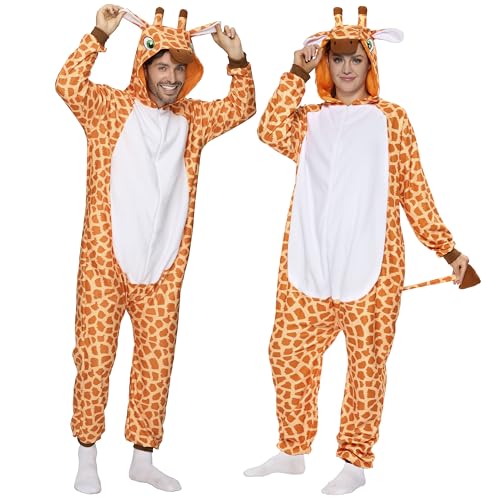 Spooktacular Creations Unisex Erwachsene Plüsch Pyjama Schlafanzug, Damen Herren Jumpsuit Jumpsuit Giraffe Tier Kostüm Halloween Karneval Kostüm,XL