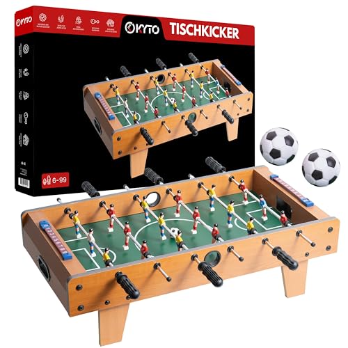 Kyto Tischkicker Kinder und Erwachsene, Kickertisch, Tischfussball - 70x35cm, aus Holz, Ink. 2X Kicker Fußbälle