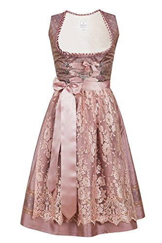 Edelnice Trachtenmode Exklusives Designer Midi Dirndl Madeleine inkl. Spitzen Dirndlschürze und Charivari Gr. 32-52, Rosa, 54