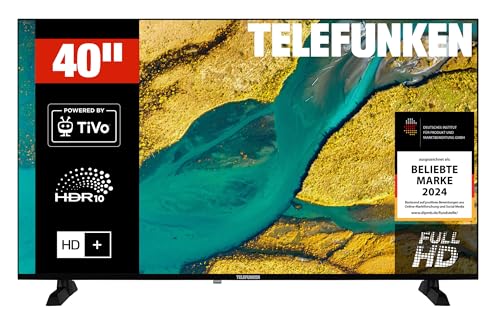 TELEFUNKEN Fernseher 40 Zoll Smart TV Powered by TiVo Full HD, HDR TV mit Triple-Tuner und 6 Monate HD+ inkl., LED Fernseher XF40TP900S (2026)