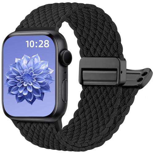 Oielai Geflochten Band Kompatibel mit Apple Watch Armband 44mm 46mm 45mm 42mm 49mm Damen Herren – Magnetverschluss Nylonband für iWatch Armband Series 11 10 9 8 7 6 5 4 3 2 1 SE Ultra, Dunkel Schwarz