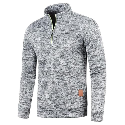 Half Zip Pullover Herren Ohne Kapuze Männer für Solid Arbeitspullover Oversize Winter Sport Arbeitspullover Sweater Men (DE/NL/SE/PL, Alphanumerisch, XL, Regular, Regular, Hellgrau)