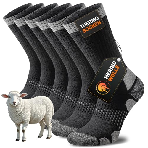 Niorasen Merino Wandersocken Herren Damen, Thermosocken Outdoor Socken Trekkingsocken, Merinowolle Warme Wintersocken, Sportsocken Laufsocken Atmungsaktiv Anti-Blasen & Gepolstert 3 Paar