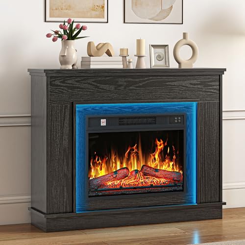 TAUS Elektrokamin mit Heizung, Elektro Kamin mit LED 3D-Flammeneffekt Elektrischer Kamin Standkamin mit LED-Ambientelicht, Timer, Thermostat, Fernbedienung (Schwarz)