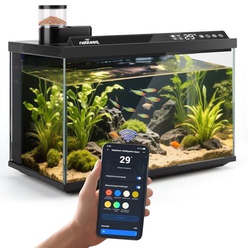 Nobleza Smart Aquarium 30L – App-Steuerung, Intelligentes Fischbecken mit 3-Stufen-Filter, EIN-Knopf-Wasserwechsel – Aquarium Komplettset mit Fernfütterungssystem