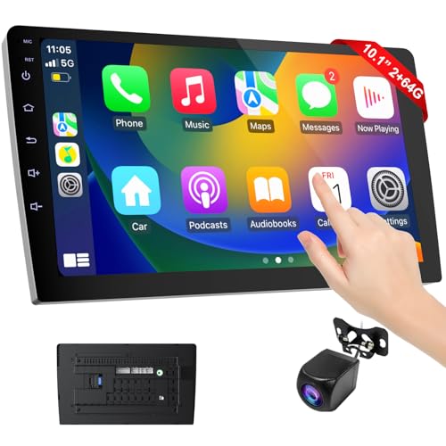 Haudio 10.1 Zoll 2 Din Radio Android,mit Wireless CarPlay & Android Auto,Auto Radio Touch Display mit Rückfahrkamera,GPS-Navigation, Bildschirmspiegelung,AUX,FM|Android CarPlay Bildschirm