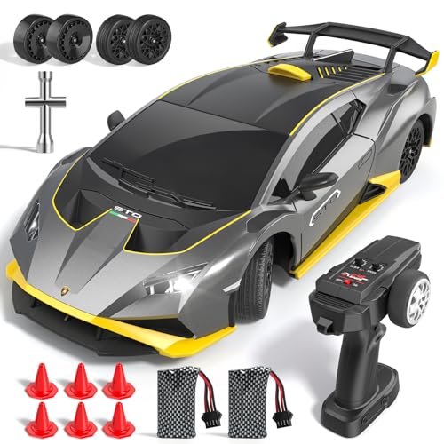 Lamborghini RC Drift Auto, 1:18 4WD High Speed RC Drift Auto mit Vollproportionale Drosselklappe Und LED Leuchten, 35 KM/H Rennen, Rennen Spielzeug Geschenke für Jungen ab 6 7 8 9 10 11 12+ Jahre