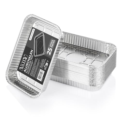 Vaily Alu Tropfschalen Klein 25er Pack - Veggie Aluschalen Grillschalen - Zubehör für Gasgrill, Kohlegrill & Elektrogrill als Fettauffangschale - 22 x 15 cm