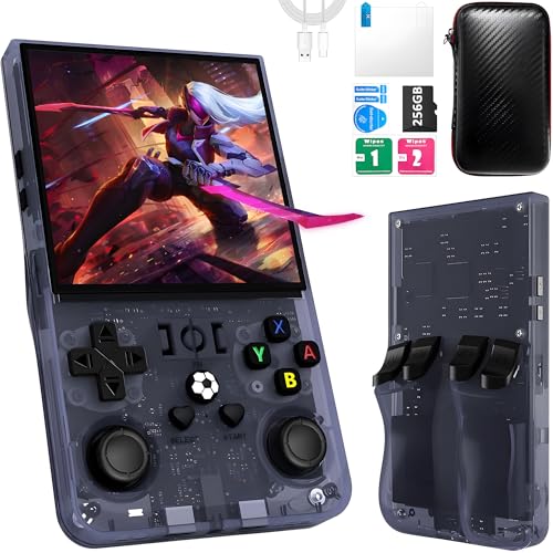 R36MAX Retro Handheld Spielkonsole, 256 G über 40.000 Spiele, 4-Zoll-IPS Retro Konsole, Linux-System, 4000-mAh-Akku, Unterstützt Mehrere Emulatoren,Tragbare Mini-Arcade(Grau)