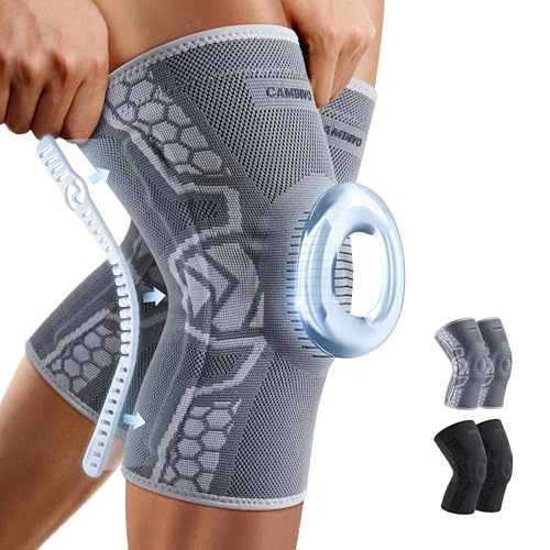 CAMBIVO Kniebandage Männer Damen 2 Stück, Komprimierte Kniebandage mit Patella Gel Pads & Feder Seitenstabilisatoren, Kniebandage Arthrose für Laufen, Meniskusriss, Arthritis, Gelenkschmerzlinderung