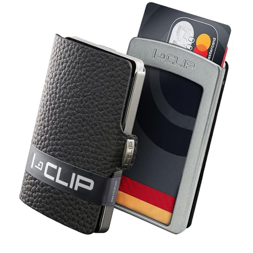 I-CLIP Original Mini Wallet mit Geldklammer - Slim Wallet - Kleiner Geldbeutel - Portemonnaie - Kartenetui - schwarzes, genarbtes Echtleder