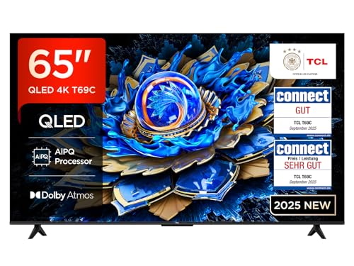 TCL 65T69C 65 Zoll QLED, Direct LED TV, 4K HDR TV, Smart Google TV (Dolby Vision & Atmos, Motion Clarity, Kompatibel mit Google Assistant & Alexa)