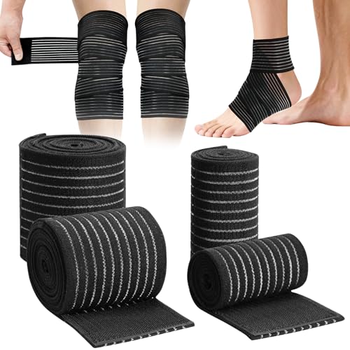 GTNCE 4 Stück Kompressionsbandage Set: Oberschenkel Bandage & Knöchelbandage, Verstellbare Elastische Binde für Kompression, Muskelunterstützung & Erholung, Atmungsaktiv für Damen & Herren