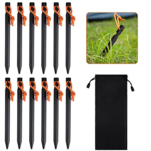 Newofview Camping Heringe,12 Stück Ultralight Heavy Duty Aluminium Legierung Zelt Stakes Pegs Nails Aluminium Zelt-Kleinteile Y-förmige Wirbel für Zeltplane, Camping, Strand