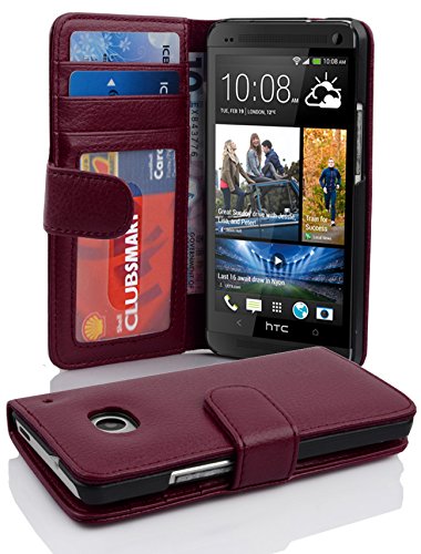 Cadorabo Hülle für HTC ONE M7 (1. Gen.) in Bordeaux LILA – Handyhülle mit Magnetverschluss und 3 Kartenfächern – Case Cover Schutzhülle Etui Tasche Book Klapp Style