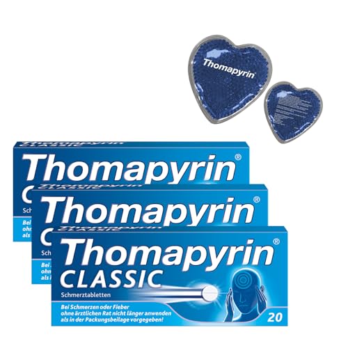 Multipack Set mit THOMAPYRIN CLASSIC Schmerztabletten (3x20St) + Thomapyrin Kühlherzen