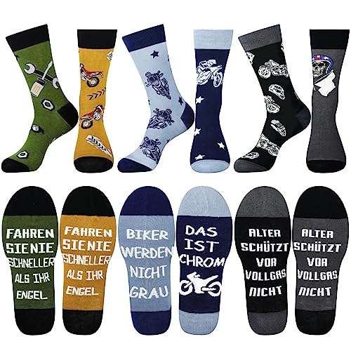 Jeasona 3 Paare Motorrad Socken Herren 43-46 Zubehör für Männer Lustig Coole Geschenke zum Geburtstag Geschenkideen für Motorradfahrer Vatertag