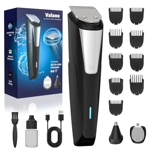 Valano Haarschneidemaschine, Barttrimmer Herren USB-Ladung Trimmer Herren Nasenhaartrimmer Haarschneidemaschine Profi Präzisionstrimmer 3 in 1 Set mit 9 Aufsätzen von 1-16 mm