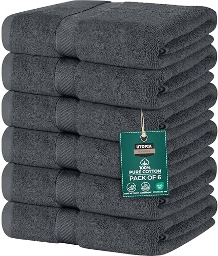 Utopia Towels - 6er-Pack mittelgroße Badetücher aus 100% Baumwolle mit Aufhängeschlaufen, 60x120 cm Duschtuch, weiche und saugfähige Handtücher (Grau)