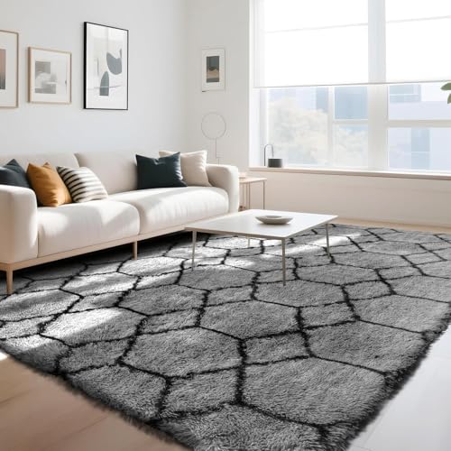 ZRSDIXKI Hochflor Flauschig Teppich - 160X230cm Teppich Wohnzimmer - Waschbar Teppiche mit Anti-Rutsch Unterseite - Modern Shaggy Teppiche für Wohnzimmer, Schlafzimmer