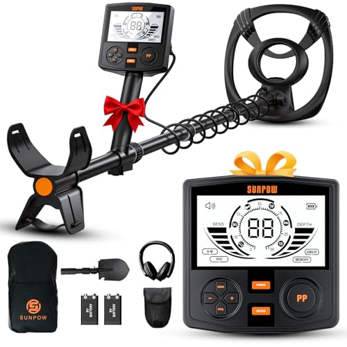 SUNPOW Metalldetektor 2025 Neu – 5 Modi Profi für Erwachsene, Pinpointer, IP68 wasserdichte 30 cm Suchspule, 2X HD-LCD Display, DSP-Chip, Verstellbarer Schaft, Robuste Spiralstruktur, Komplettes Set