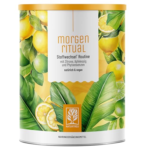 NATURTREU® Morgenritual Stoffwechseldrink * - Wakeup Shake mit Zitrone, Apfelessig, Limonen, Ingwer Shot & Vitamin C - 150g Getränkepulver für Morgen Routine - Einfach mehr trinken