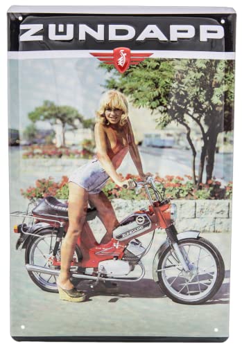 LUCKYLINDE - Retro Blechschild passend für Zündapp Moped, Motorrad Fans, Deko Werkstatt, Garagen Schild, geprägtes Stahlblech (20 x 30 cm)