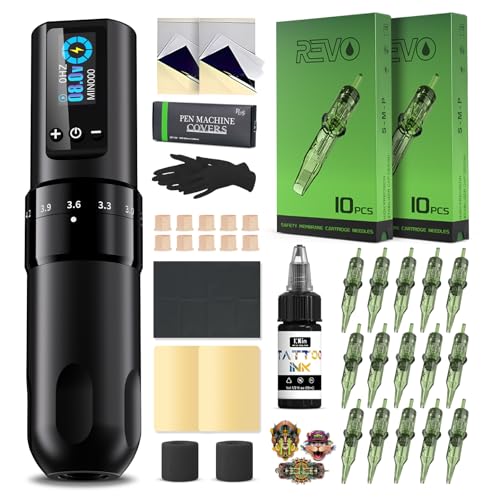 INKin Tattoo Maschine Set Anfänger, Kabelloser Tattoo Set mit 1600mAh Akku Stromversorgung, 2,2-4,2mm Hublänge Tattoo Maschine, Tattoo Nadeln und Tattoo Farbe, Tattoo Zubehör komplettes Set