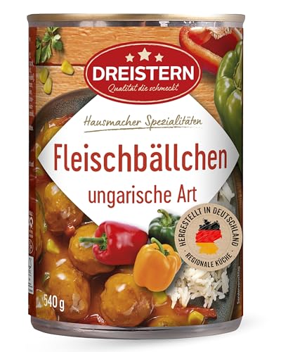 DREISTERN Fleischbällchen 540g I Mit Schweinefleisch in Paprikasauce I Herzhafte Spezialität in recyclebarer Konservendose I Lange Haltbarkeit dank natürlicher Konservierung I Hausmacher Qualität