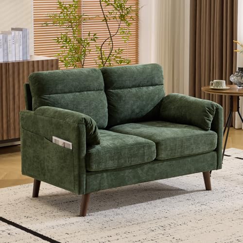 Bonnlo Sofa 2 Sitzer klein, 125cm Couch mini, Kleine Stoffcouch mit weichen Armlehnen, Kleines Sofa für Büro, Wohnzimmer, Schlafzimmer und Arbeitszimmer,Einfache Montage, Leinen (Grün)