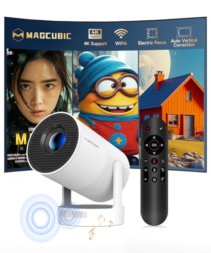Mini Beamer 4K Unterstützt, Smart Projector Elektrisch Fokus 5G WiFi 6 BT 5.0, Mini Tragbar Projektor Full HD 1080P Unterstützt 260ANSI Auto Horizontal Trapezoid Correction