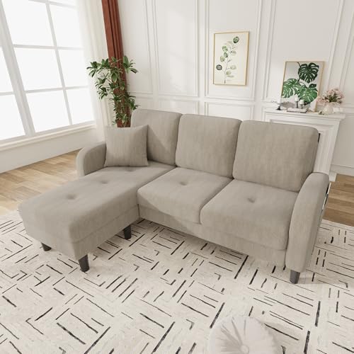 Merax L-förmiges Ecksofa 166x118x77 cm, 3-Sitzer Sofa mit Chaiselongue, Modulares Wohnzimmer-Sofa aus atmungsaktivem Cordstoff, Komfortables Apartment- und Bürosofa, Hellbraun