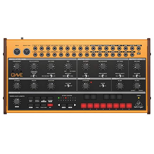 Behringer CRAVE Analog Semi-Modular Synthesizer mit 3340 VCO, Klassischem Ladder Filter, 32-Step Sequencer und 16-Stimm Poly Chain