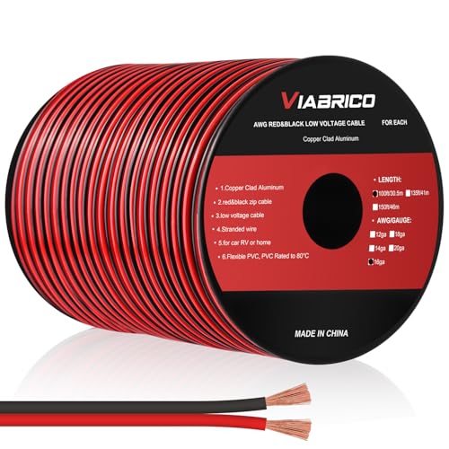 VIABRICO 30 Meter 16AWG 2x1,5mm² Elektrischer Draht, 2 Adrig Kabel 5V/12V/24V Stromkabel Kupferummanteltes Aluminium-Kupferkabel，Flexibel und Weich Niedrige Impedanz Verlängerungskabel