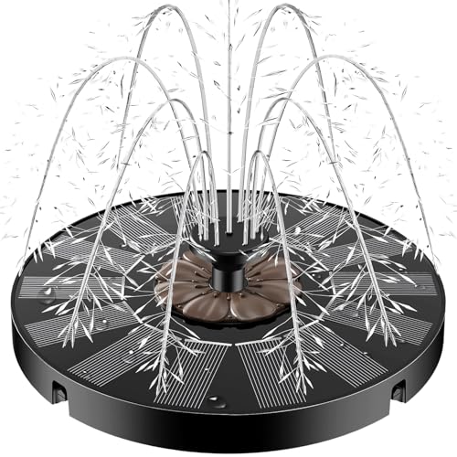 Solar Springbrunnen, Yzert 2025 Neue Solar Teichpumpe mit 7 Düsen & 4 Fixe Rohre Solar Wasserpumpe Solar Schwimmender Fontäne Pumpe für Garten, Teich, Vogel-Bad