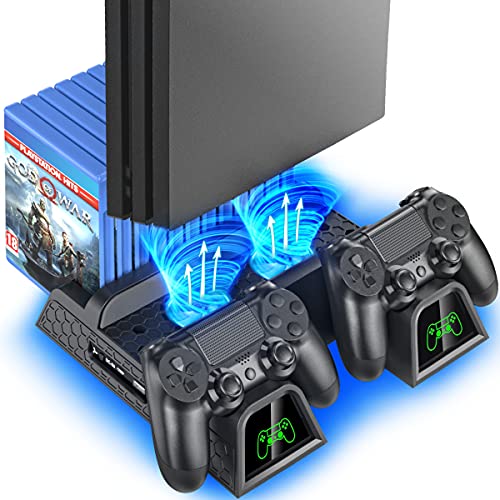 OIVO PS4 Standfuß, PS4 Lüfter, PS4 Kühler mit PS4 Controller Ladestation für Playstation 4/Pro/Slim, PS4 Halterung mit PS 4 Ladestation, PS 4 Ständer Playstation 4 Lüfter Kühler mit 12 Spiele Lagerung
