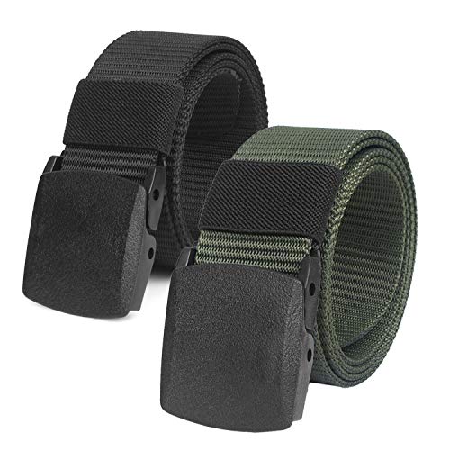 2er Unisex Gürtel Nylon Canvas Belt für Damen und Herren, Stufenlos Verstellbarer Stoffgürtel, Länge 130 cm, Breite ca. 3,8 cm, mit Kunststoff Schnalle MEHRWEG