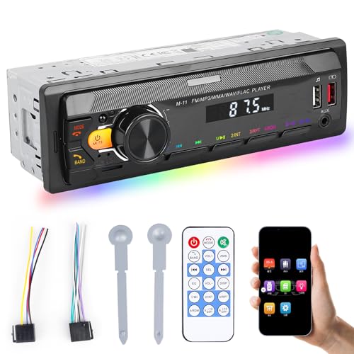 Autoradio Bluetooth, Auto Radio Bluetooth5.0 1Din Autoradio mit Bluetooth-Freisprecheinrichtung, FM/AM/7 Farben Auto Radio mit 2USB/AUX/SD/MP3, Unterstützung für iOS/Android