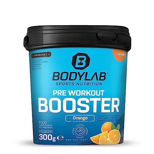 Bodylab24 Pre-Workout Booster Orange 300g, Energy Drink vor dem Training, Booster mit 136mg Koffein, Taurin und Guarana- Extrakt, essenzielle BCAA Aminosäuren und Beta-Alanin, Arginin und Citrullin