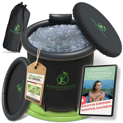 kerngesund Eisbad (Ø 80cm) - Eistonne für Zuhause - Eisfass Deckel und Abdeckung 5fach Isolierung - Eisbad Tonne mit integrierter Nackenstütze & Wasserschlauchadapter - Eisbaden Tonne