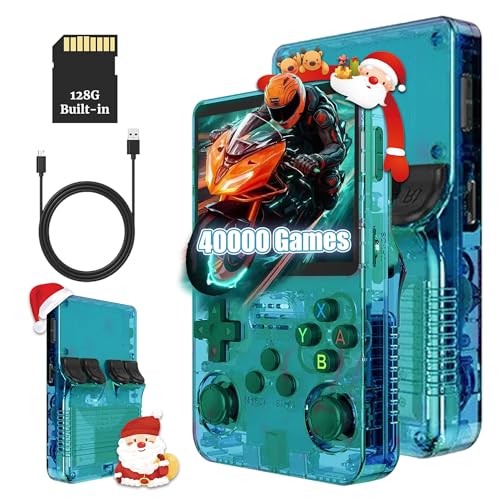 KINMRIS R36S Retro Handheld Spielkonsole, Retro Konsole 3,5-Zoll-IPS-Bildschirm, 128 G über 40.000 Spiele, tragbare Spielkonsole für Kinder und Erwachsene, unterstützt mehrere Emulatoren (Grün)