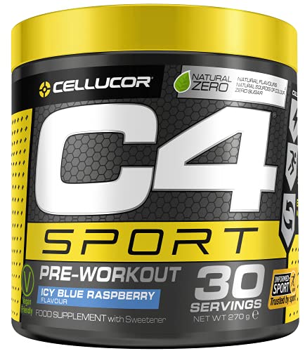 C4 Sport - Pre-Workout-Booster Icy Blue Raspberry (Himbeere) - Zuckerfreies GetränkeBooster für Energy Drink - für Männer & Frauen - Beta-Alanin + Kreatin - 30 Portionen