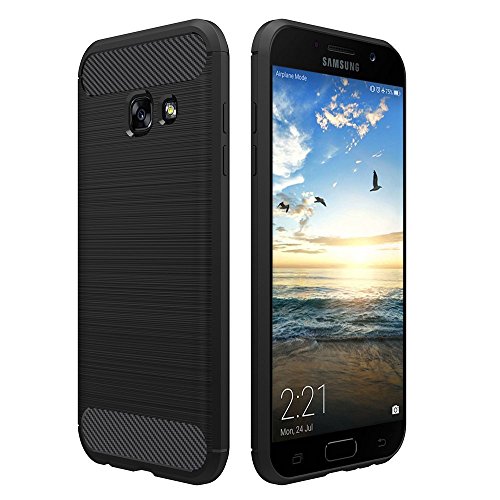 Simpeak Hülle Kompatibel für Samsung Galaxy A3 2017 [2 Jahre Garantie], Premium Weiche Karbonfaser Elastisch Schützendes Rückseiten-Case [Fallschutz] [rutschfest] [Kratzfest] - Schwarz