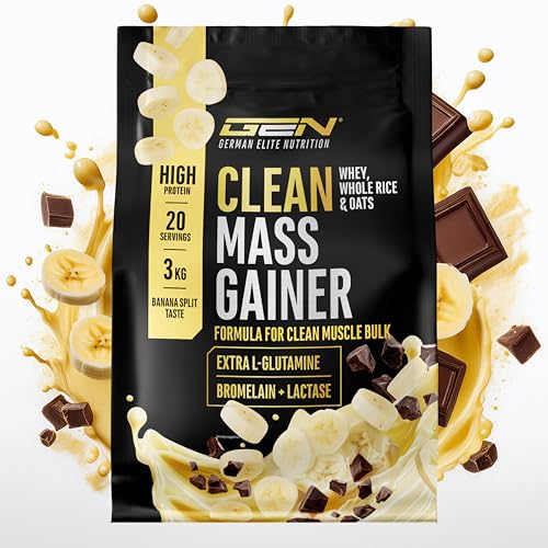 Clean Weight Gainer - 3 kg - Mit komplexen Kohlenhydraten & Protein - Ideal für die Massephase - Pulver zum Masseaufbau und Zunehmen - Vegetarisch - Banana Split Geschmack