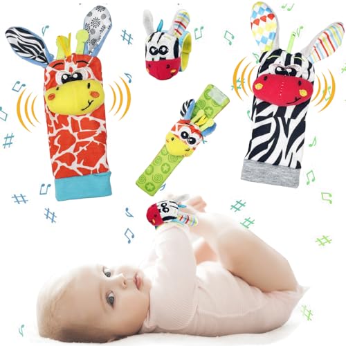 Rseuphiee 4 Pcs Rasselsocken Baby Und Spielzeug Handgelenk, Kleinkinder Spielzeug Für Babyspielzeug 0-12 Monate, Babyspielzeug Lernspielzeug Für Neugeborene Jungen Und Mädchen Babygeschenke