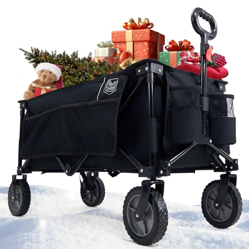 TIMBER RIDGE XXL Bollerwagen Faltbar Transportwagen mit Seitentasche Getränkehalter verstellbarem Griff, Gartenwagen für Alle Gelände, Draussen Camping Einkaufen