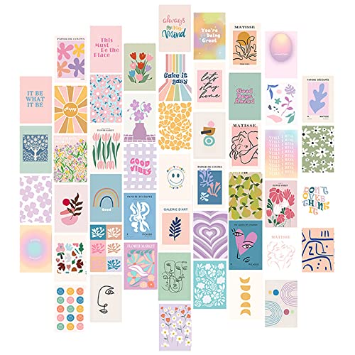 TNSLAND Wandcollagen Aesthetic Deko Poster Set, 50 Stk Boho Bilder Schlafzimmer Fotosammlung, Vintage Wohnheim, VSCO Wall Collage Wanddruck Kit Raumdekoration für Mädchen Teenager